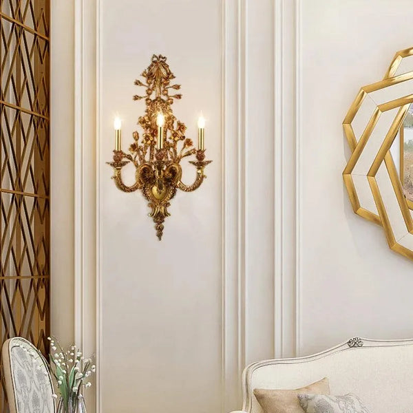 Luxurious Rococo Brass Wall LED Sconce, Aged Copper Finish for European Industrial Charm. - BH Home Store