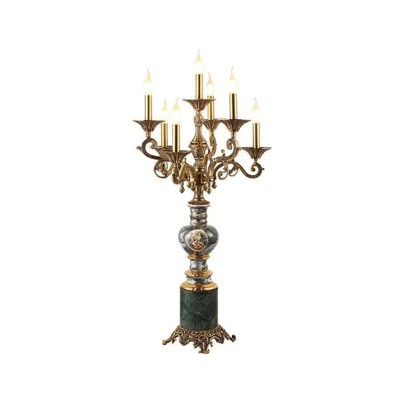 Luxurious Vintage French Porcelain Candlestick Lamp, Brass Marble Table Design, Bedroom Character Decor. - BH Home Store
