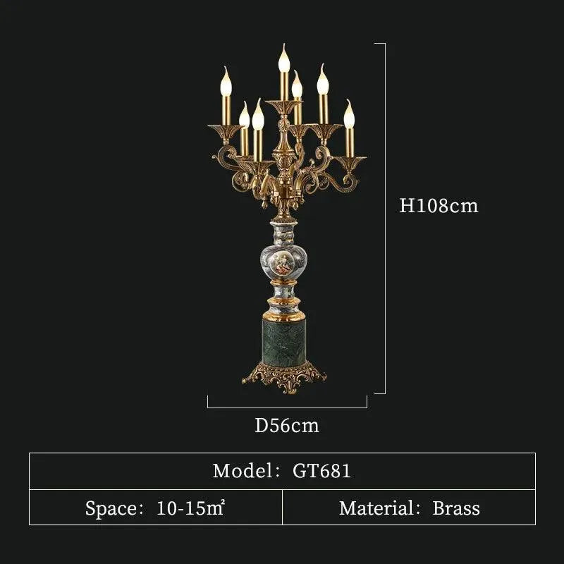 Luxurious Vintage French Porcelain Candlestick Lamp, Brass Marble Table Design, Bedroom Character Decor. - BH Home Store