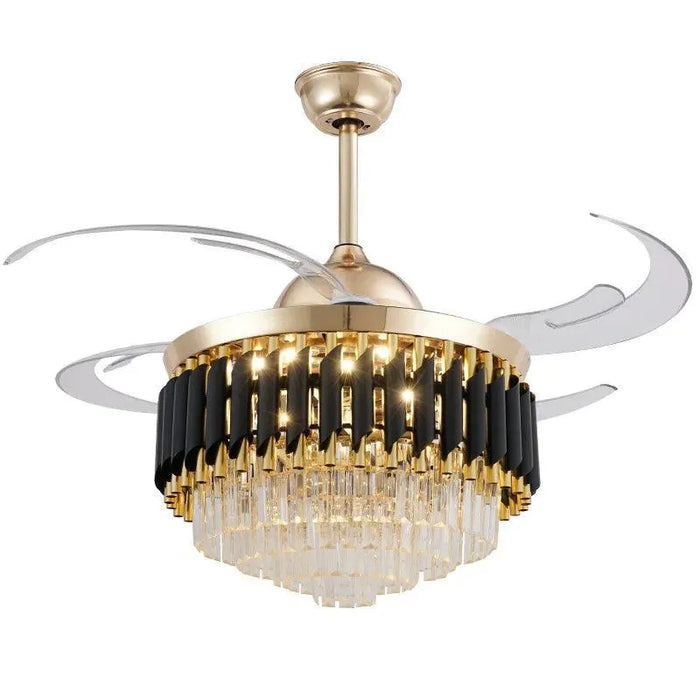 Luxury Crystal Ceiling Fan. - black / 110cm fan blades / with remote control