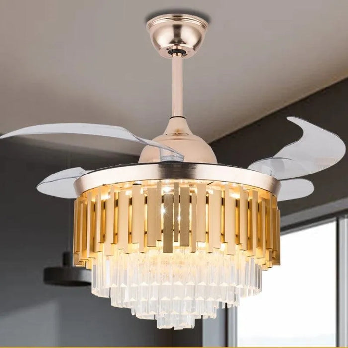 Luxury Crystal Ceiling Fan. - gold / 110cm fan blades / with remote control