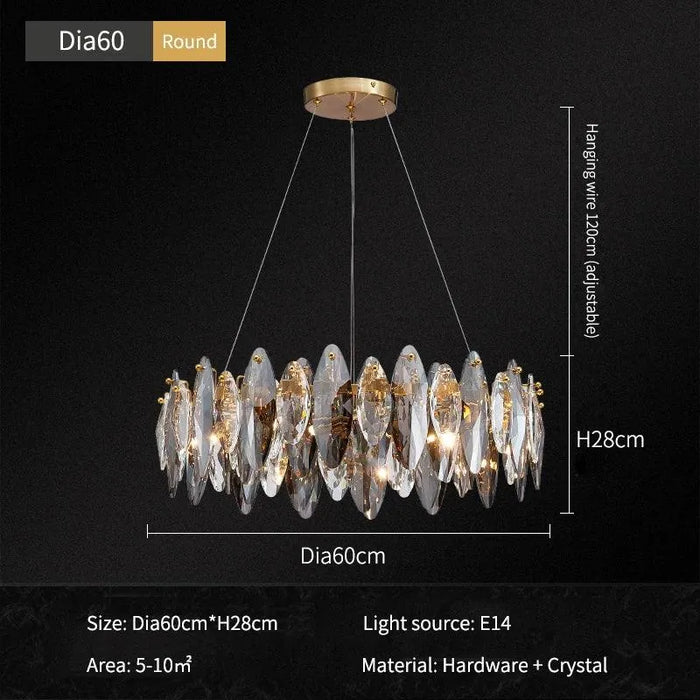 Luxury Hanging Crystal Chandelier. - Dia60cm-round / Warm white