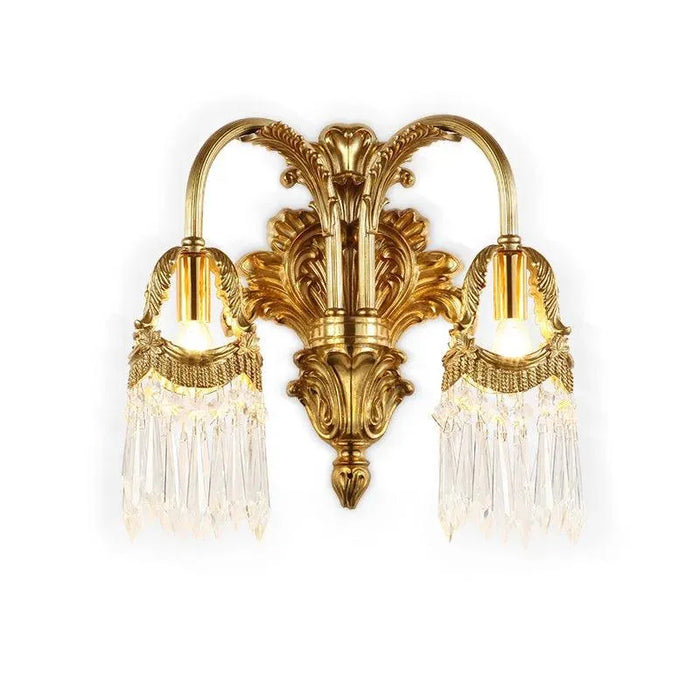 Luxury European Design in Antique Crystal Wall Lamp, Grand Double Head Elegance. - W24 H42 E26cm