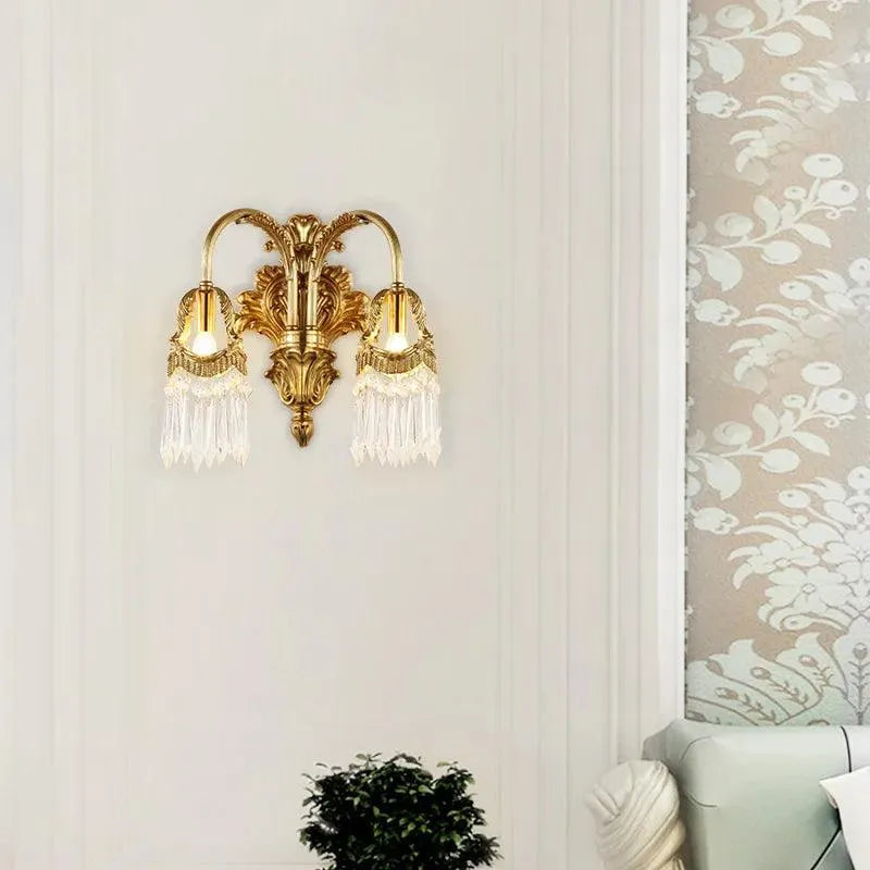 Luxury European Design in Antique Crystal Wall Lamp, Grand Double Head Elegance.