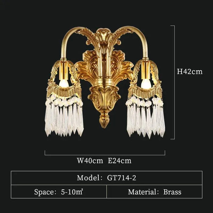 Luxury European Design in Antique Crystal Wall Lamp, Grand Double Head Elegance. - W40 H42 E24cm
