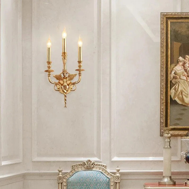 Majestic Bedside Wall Lamp Featuring French Vintage Angel Design for Villa and Apartment.