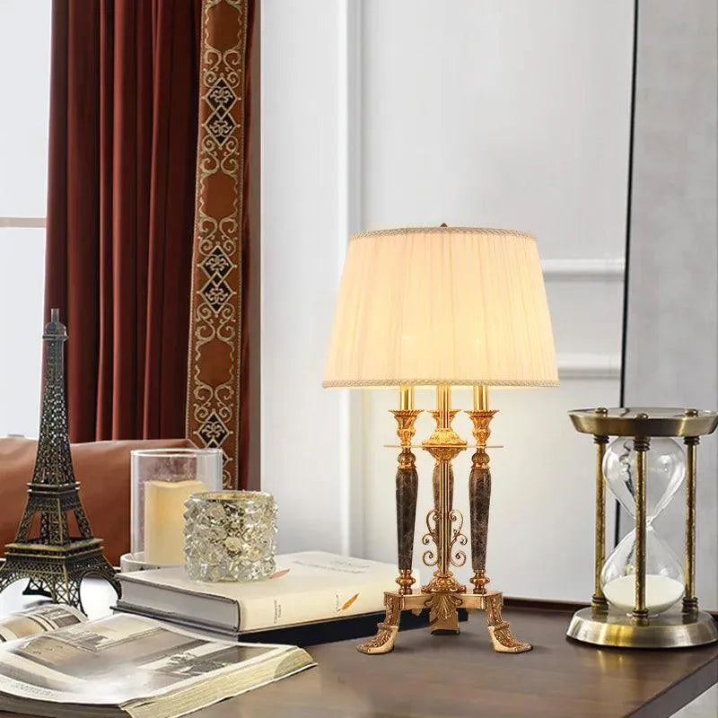 Majestic European Brass Decorative Lamp: Fabric Lampshade Enhancing Living and Study Spaces. - BH Home Store