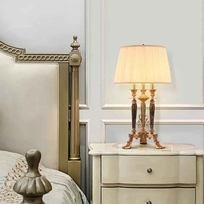 Majestic European Brass Decorative Lamp: Fabric Lampshade Enhancing Living and Study Spaces. - BH Home Store