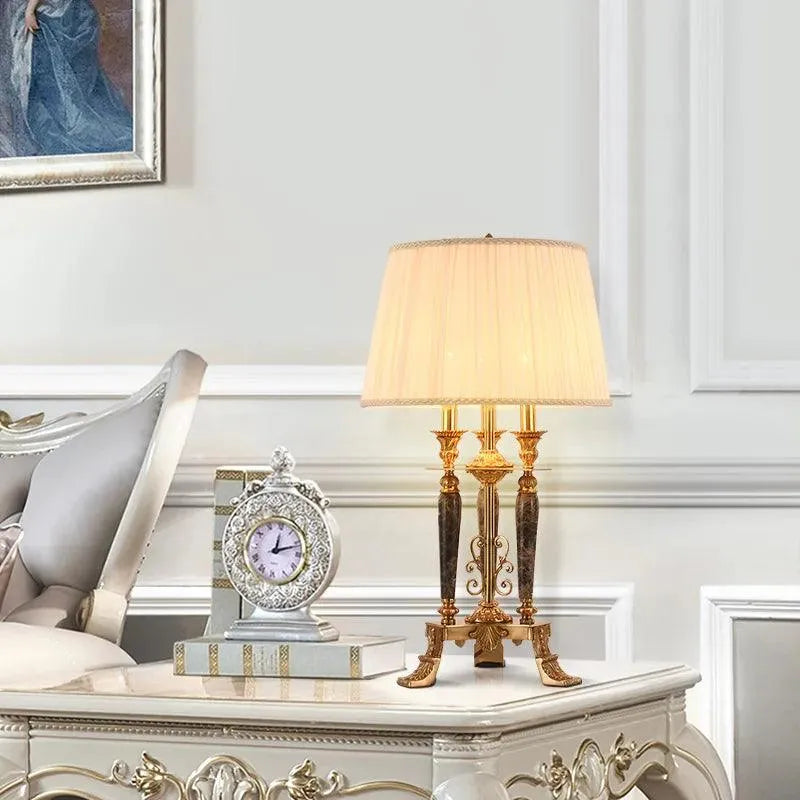 Majestic European Brass Decorative Lamp: Fabric Lampshade Enhancing Living and Study Spaces. - BH Home Store
