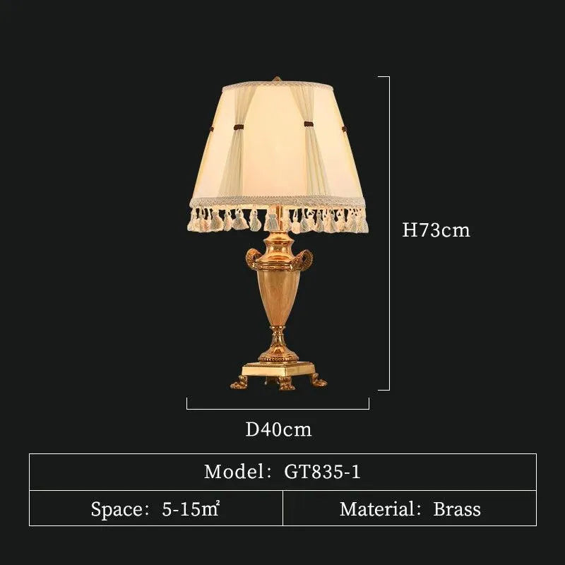 Majestic French Brass Table Lamp, Elegant Vintage Fabric Shade, Luxurious Desktop Decor for Homes. - BH Home Store