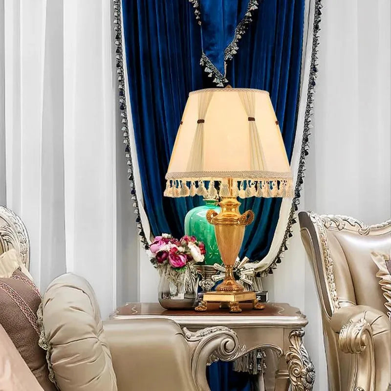 Majestic French Brass Table Lamp, Elegant Vintage Fabric Shade, Luxurious Desktop Decor for Homes. - BH Home Store