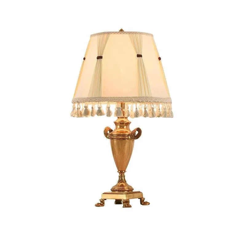 Majestic French Brass Table Lamp, Elegant Vintage Fabric Shade, Luxurious Desktop Decor for Homes. - BH Home Store