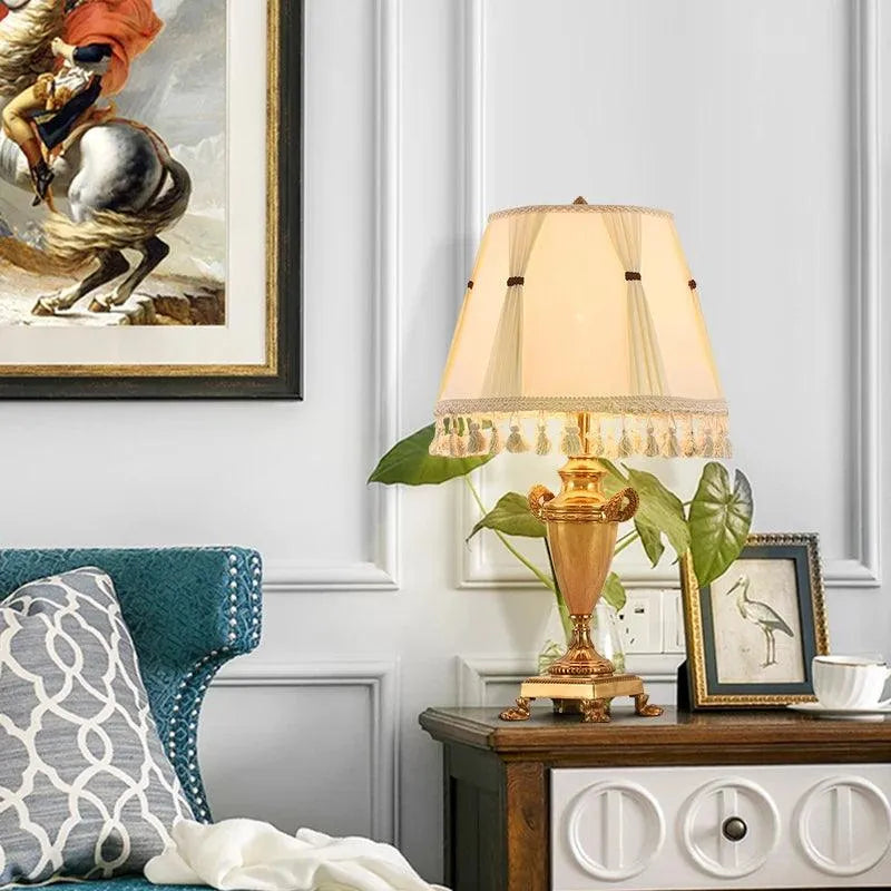 Majestic French Brass Table Lamp, Elegant Vintage Fabric Shade, Luxurious Desktop Decor for Homes. - BH Home Store