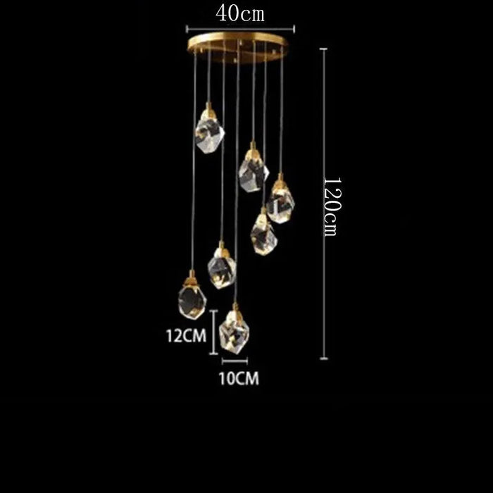 Golden Diamond Crystal Pendant. - 7 head / RC remote dimming