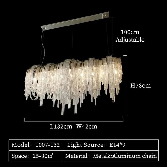 Modern Aluminum Tassel Chandelie. - L132 W42 H78cm