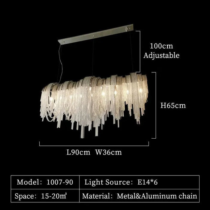 Modern Aluminum Tassel Chandelie. - L90 W36 H65cm