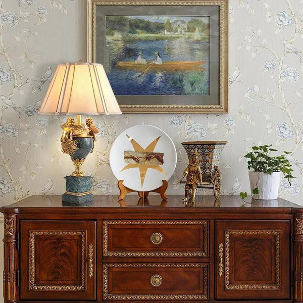 Opulent 2024 Home Decor, European Style Marble Brass Table Lamps, Luxury Bedside Illumination. - BH Home Store