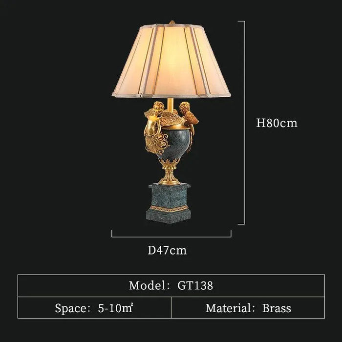 Luxury European Marble Brass Table Lamps. - D47 H80cm