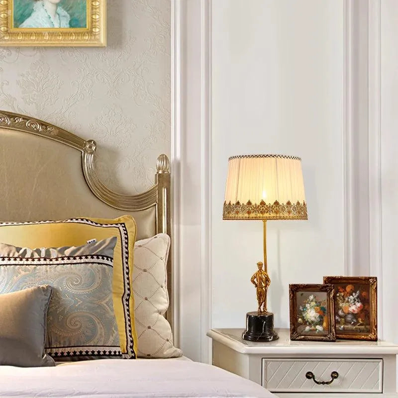 Opulent All-Copper Lamp, French Vintage Luxury, Fabric Shade for Elegant Villa Bedroom Illumination. - BH Home Store