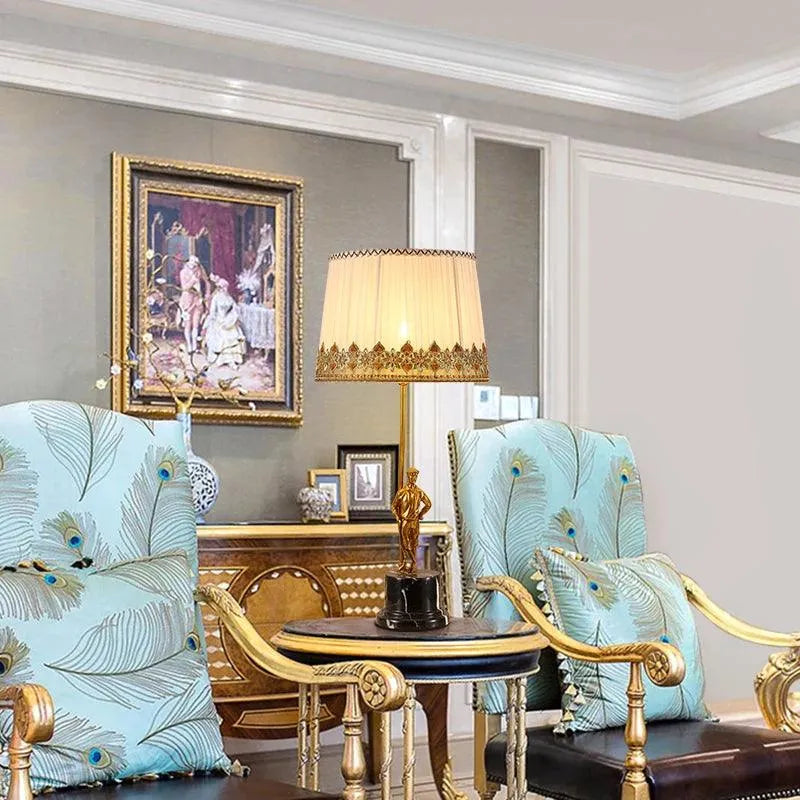 Opulent All-Copper Lamp, French Vintage Luxury, Fabric Shade for Elegant Villa Bedroom Illumination. - BH Home Store
