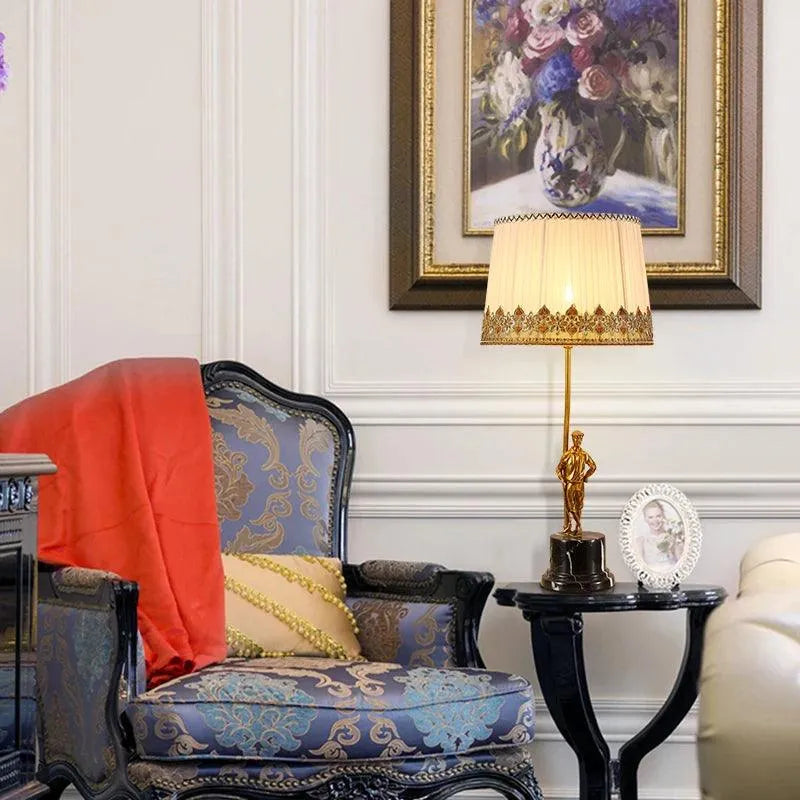 Opulent All-Copper Lamp, French Vintage Luxury, Fabric Shade for Elegant Villa Bedroom Illumination. - BH Home Store