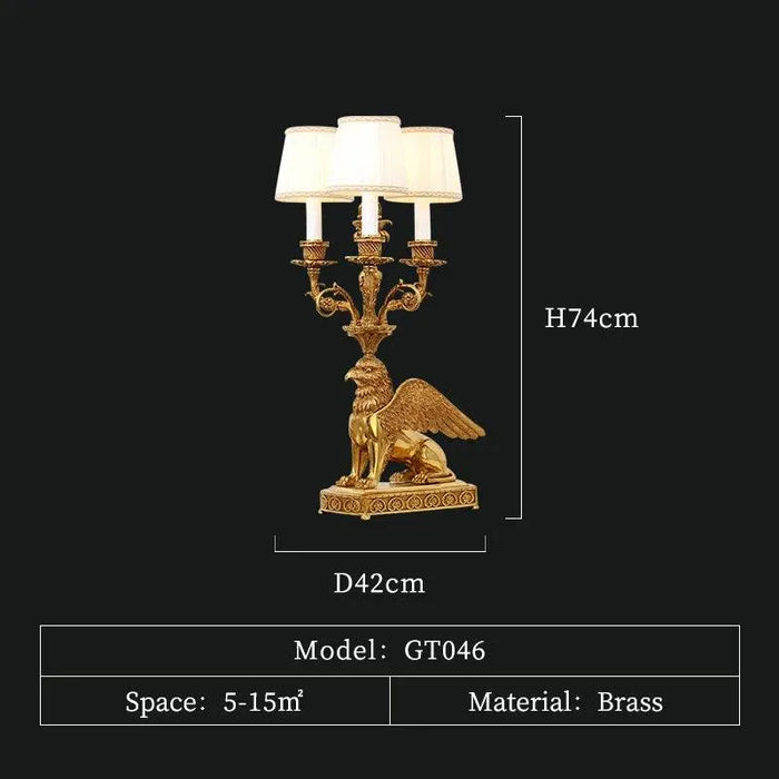 Opulent Antique Brass Griffin Table Lamp. - D42 H74cm