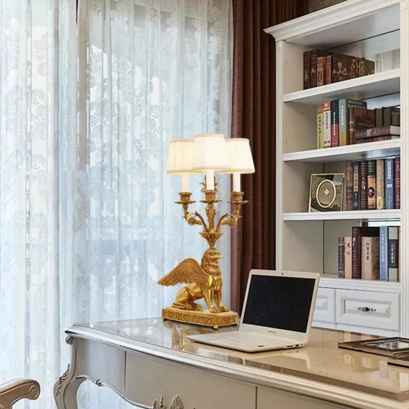 Opulent Antique Brass Griffin Table Lamp - Transform Your Dining Experience with Baroque Grandeur. - BH Home Store