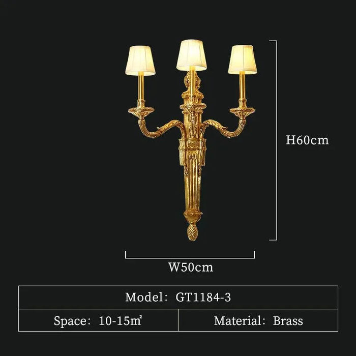 Opulent European Hotel Lobby and Villa Bedroom Wall Sconce in French Rococo Style - 3 lights W50 H60cm