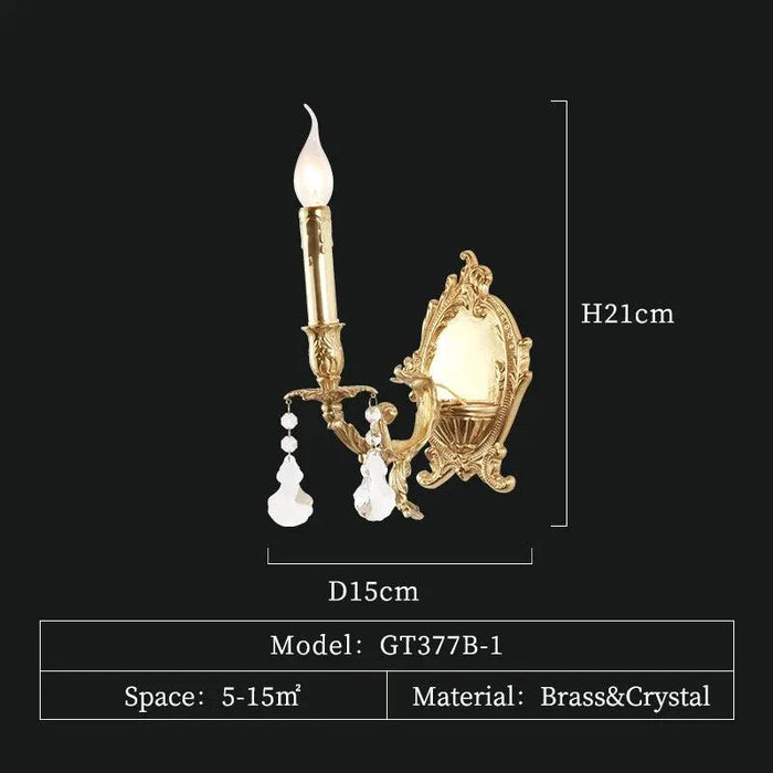 Opulent French Double-Headed Full Copper Crystal Wall Lamp Illuminates Your Palace. - W15 H21 E25cm