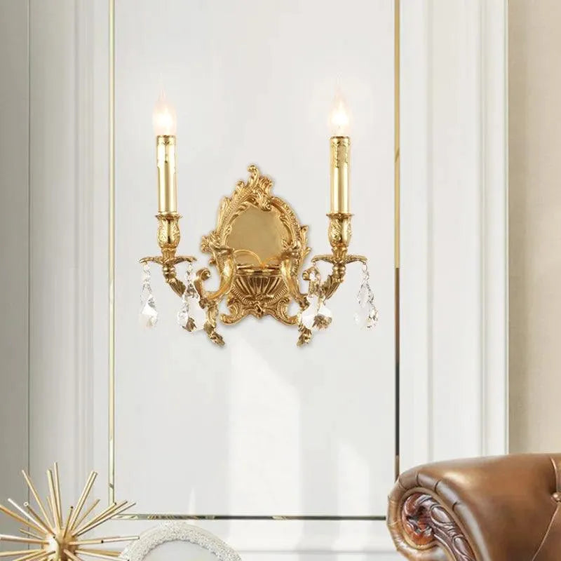 Opulent French Double-Headed Full Copper Crystal Wall Lamp Illuminates Your Palace. - BH Home Store
