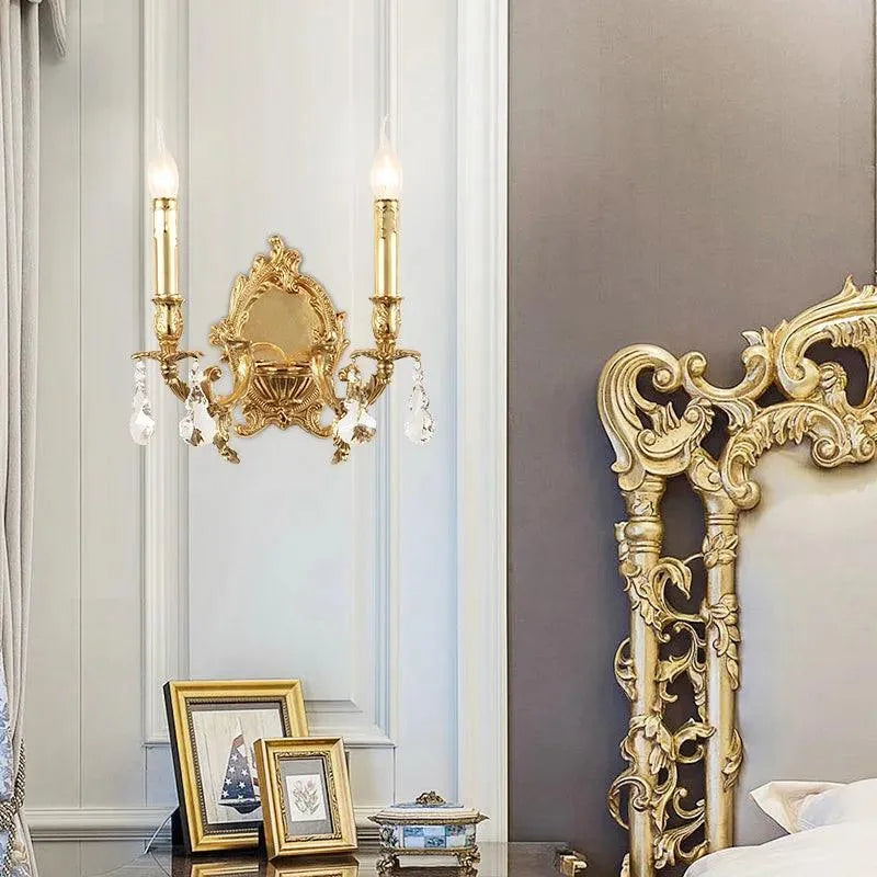 Opulent French Double-Headed Full Copper Crystal Wall Lamp Illuminates Your Palace. - BH Home Store