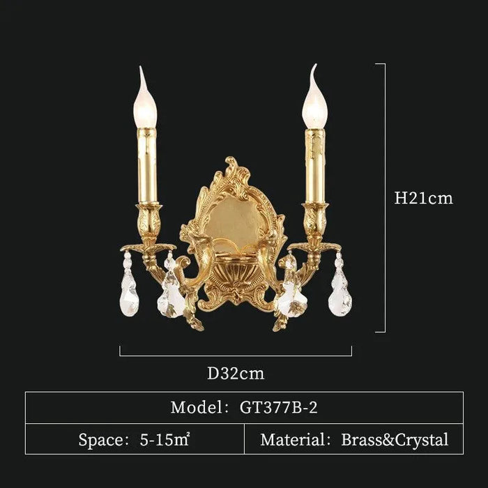 Opulent French Double-Headed Full Copper Crystal Wall Lamp Illuminates Your Palace. - W32 H21 E21cm
