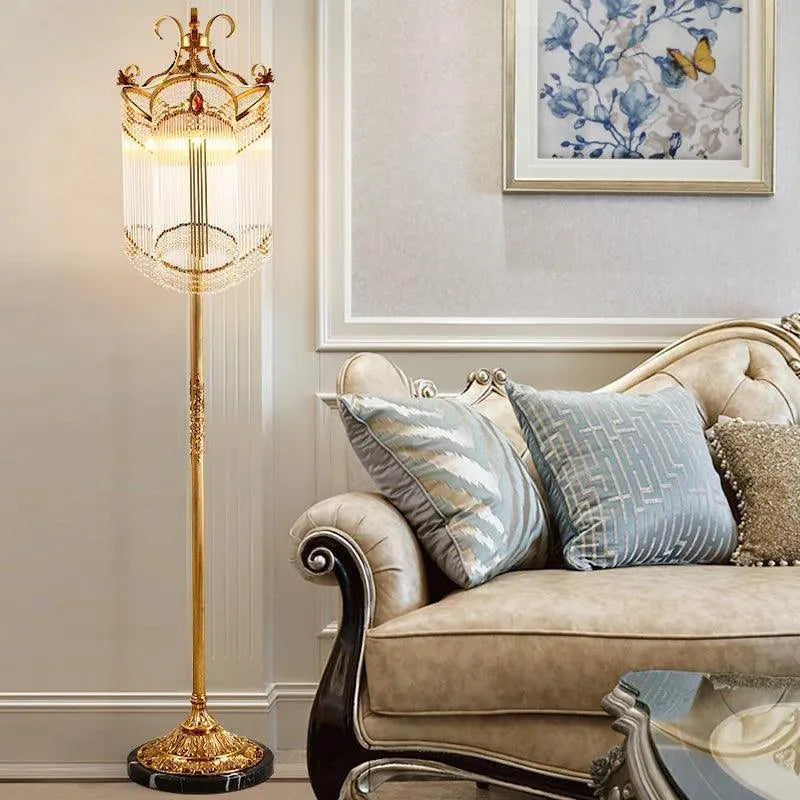Opulent Rococo Crystal Floor Lighting: Brass Hotel Standing Lamps, Interior Elegance Illuminated. - BH Home Store