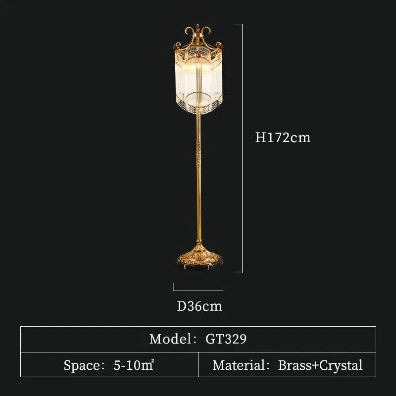 Opulent Rococo Crystal Floor Lighting: Brass Hotel Standing Lamps, Interior Elegance Illuminated. - BH Home Store