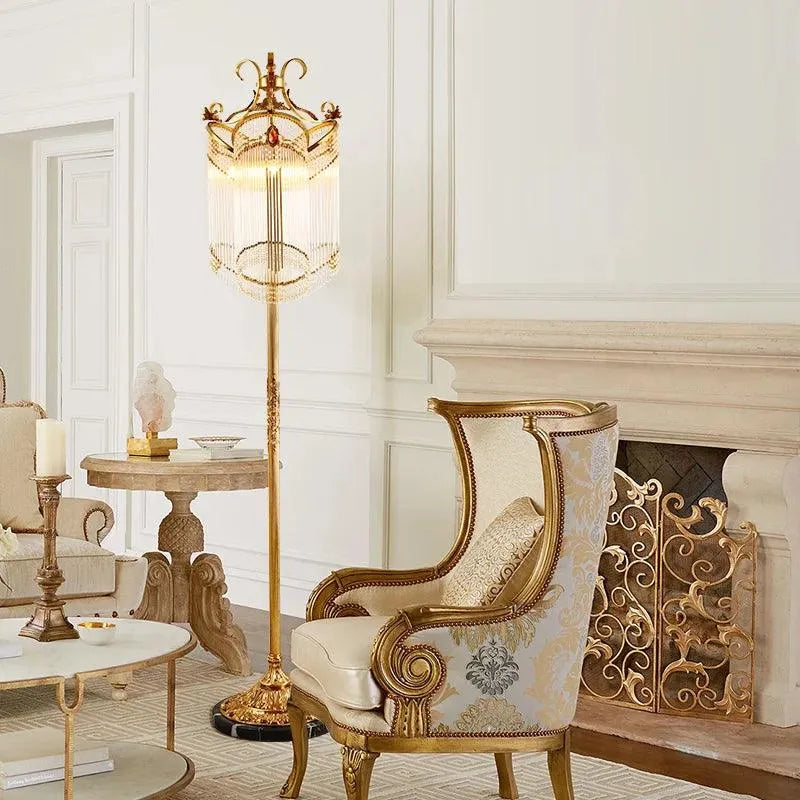 Opulent Rococo Crystal Floor Lighting: Brass Hotel Standing Lamps, Interior Elegance Illuminated. - BH Home Store