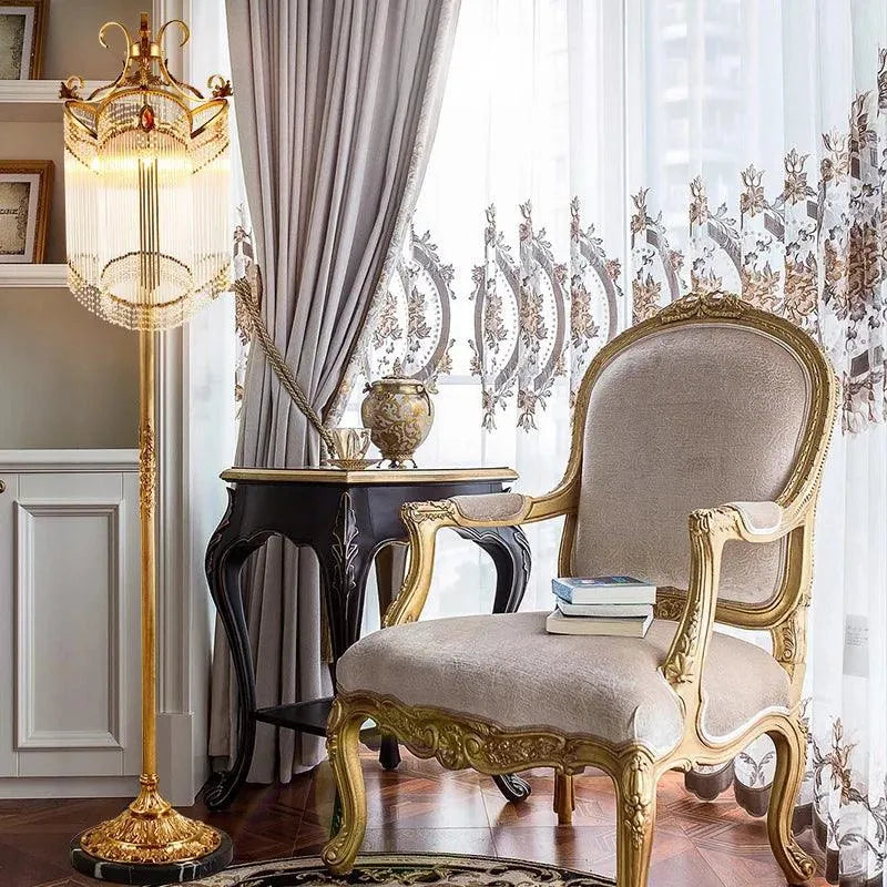 Opulent Rococo Crystal Floor Lighting: Brass Hotel Standing Lamps, Interior Elegance Illuminated. - BH Home Store