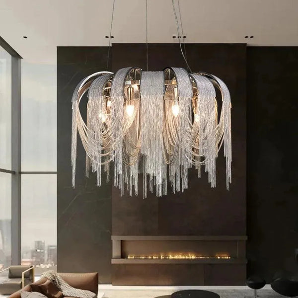 Silver Metal Chain Chandelier. - BH Home Store