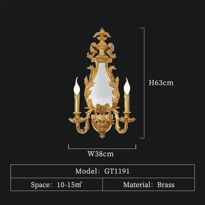 Refined European Brass Wall Lighting, Classic French Mirror Lamp for Villa and Hotel Decor. - 2 lights W38 H63cm