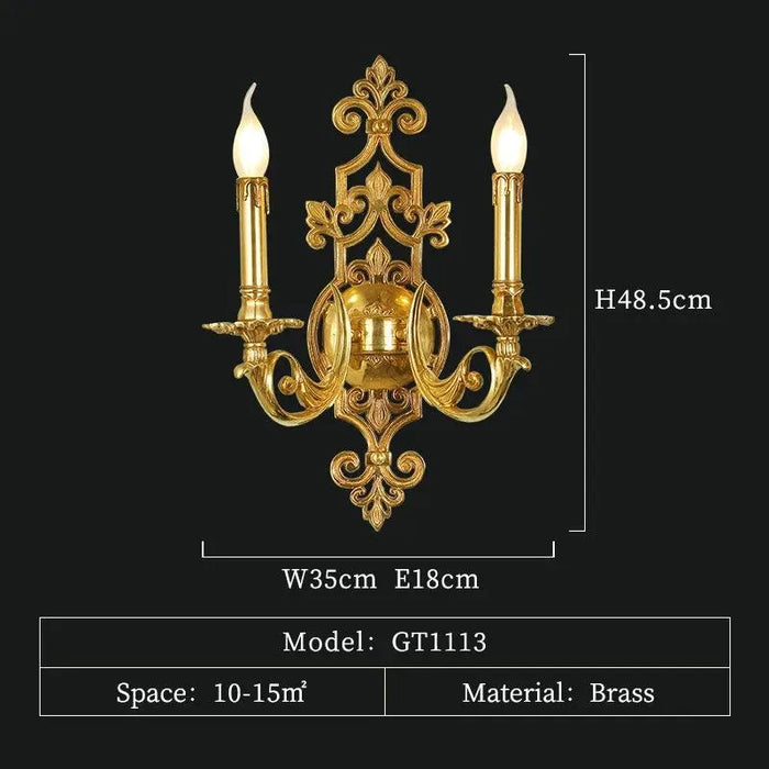 Refined French Classical Luxury: Full Copper Candle Decorative Wall Lamp for Elegant Interiors. - W35 H48.5 E18cm