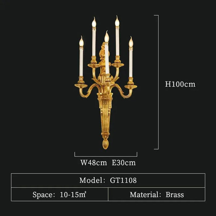Refined French Luxury with Vintage All-Copper Gold Wall Lamp for Villa Living Spaces. - W48 H100 E30cm