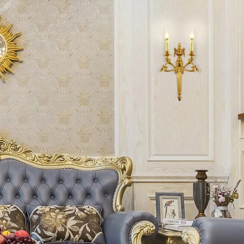 Regal Baroque Brass Wall Lighting, LED Candle Design, Luxurious Indoor Fixture. - BH Home Store