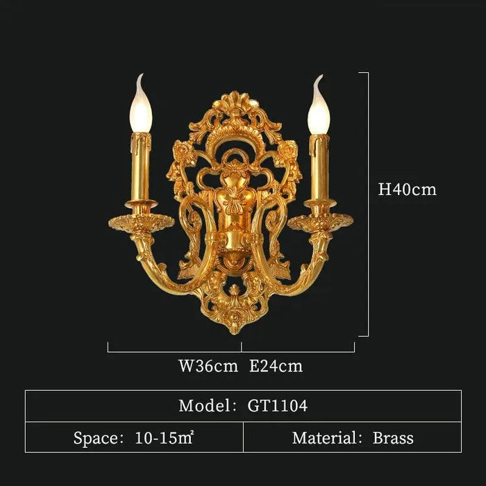 Regal Baroque Inspired Brass LED Wall Sconce, Vintage Style for Bedroom and Living Room. - W36 H40 E24cm
