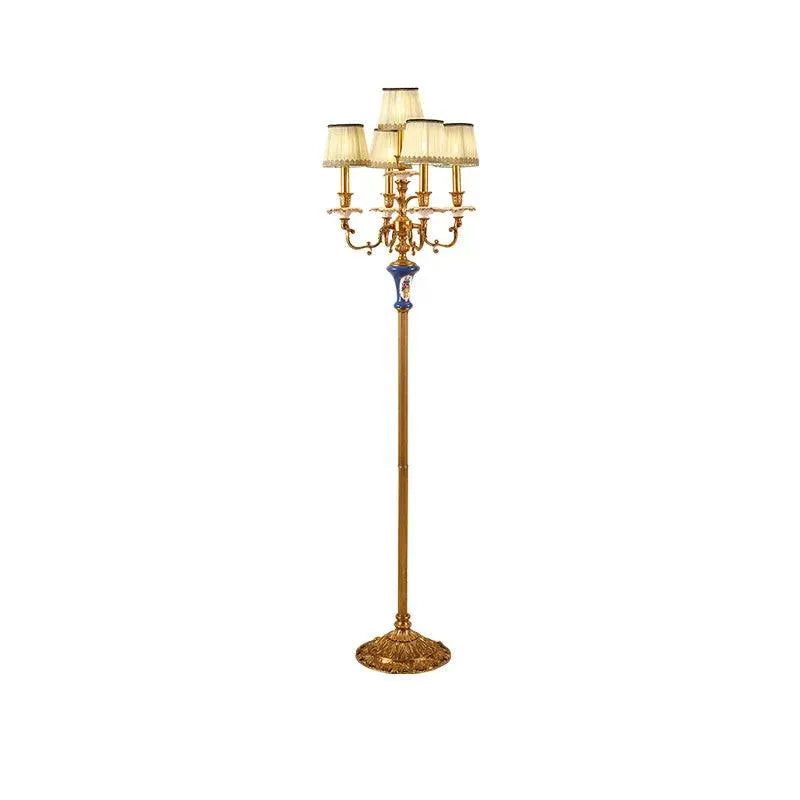 Regal Brass and Porcelain Floor Lamp with Luxurious Fabric Shade. - BH Home Store