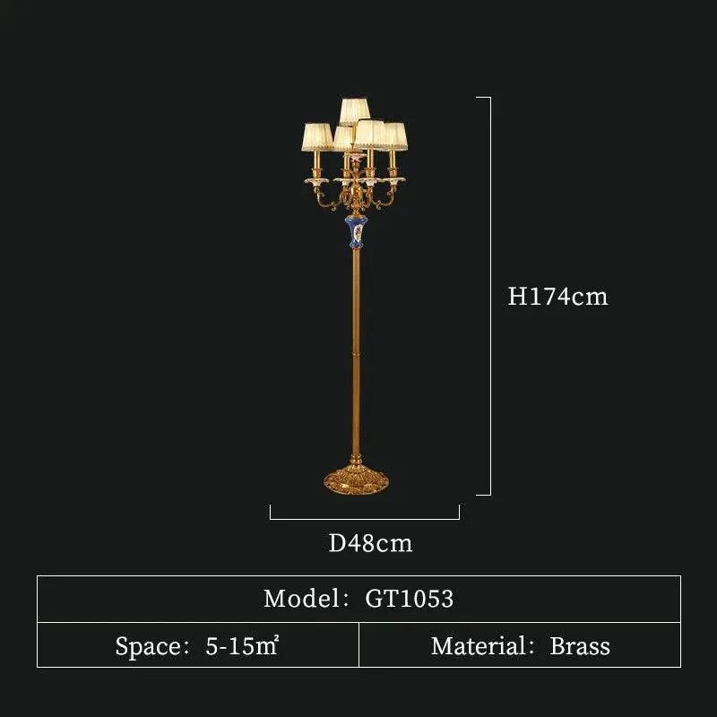Regal Brass and Porcelain Floor Lamp with Luxurious Fabric Shade. - BH Home Store