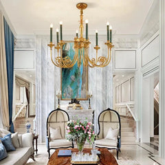 Brass Green Candle Chandelier.