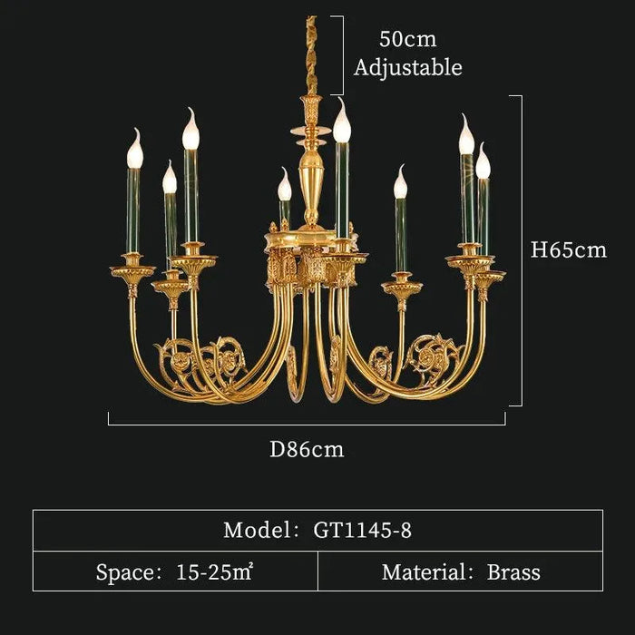 Brass Green Candle Chandelier. - 8lights D86 H65cm