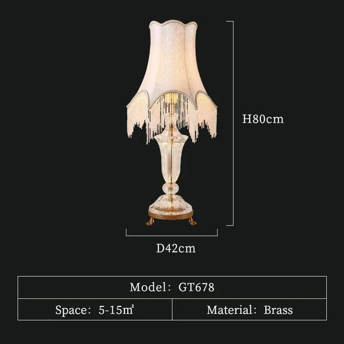 Regal Crystal Fabric Bedside Lamp. - D42 H80cm