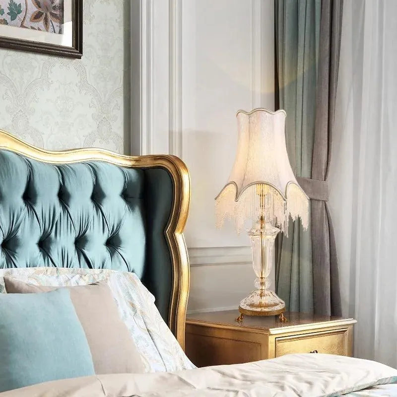 Regal European Crystal Fabric Bedside Lamp - Illuminate Your Bedroom with Timeless Elegance. - BH Home Store