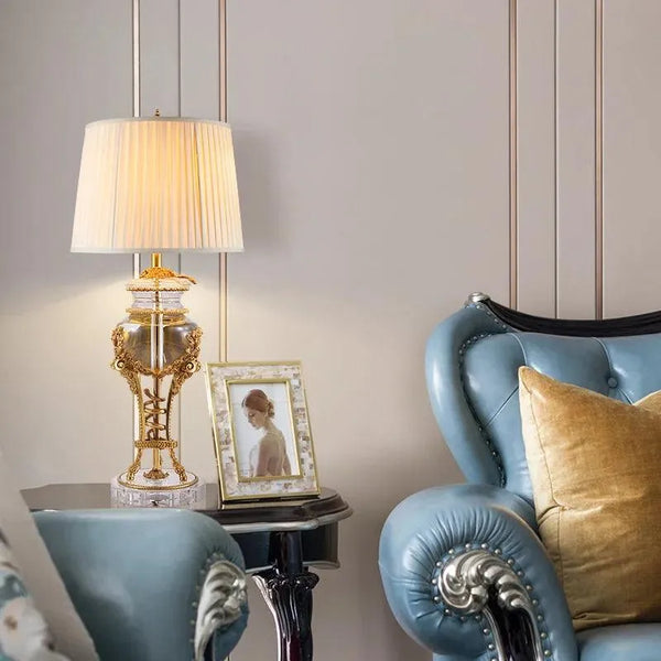 Regal European Home Decor Crystal Table Lamp, High-Quality Fabric Lamp Shade, Bedroom Elegance. - BH Home Store