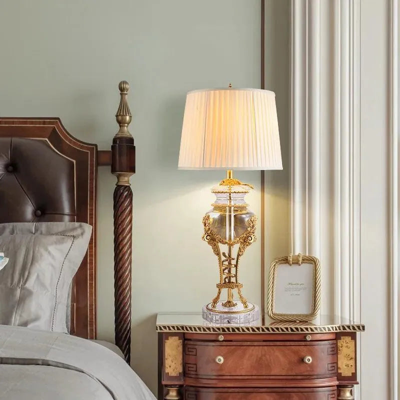 Regal European Home Decor Crystal Table Lamp, High-Quality Fabric Lamp Shade, Bedroom Elegance. - BH Home Store